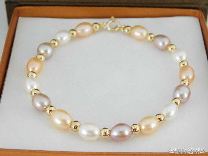 Beautiful multicolored pearl bracelet with 14k gold clasp