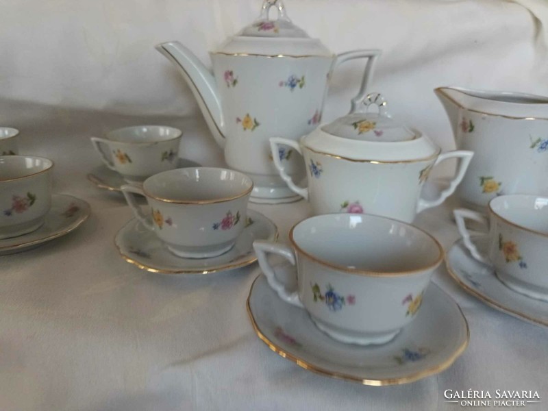 Zsolnay baroque with gold feathered relief patterns - small floral coffee set