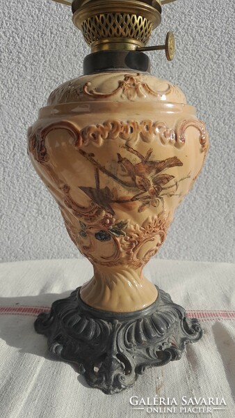 Historical majolica table kerosene lamp, flawless!