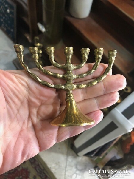 Menorah, made of copper, 10 x 12 cm high, perfect for a festive table.