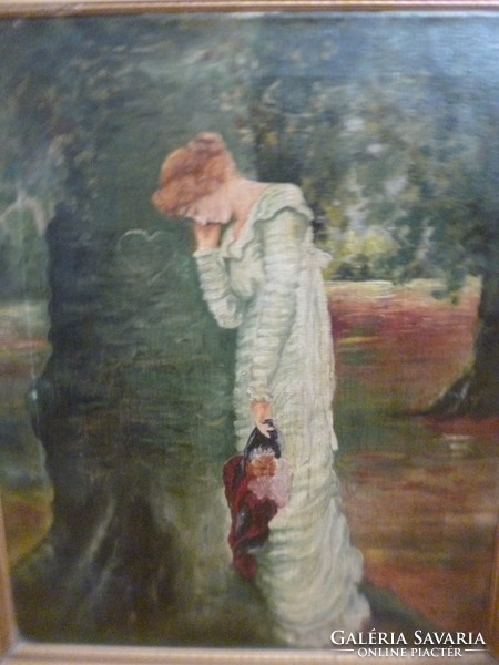 Antique Art Nouveau oil painting with Venger mark