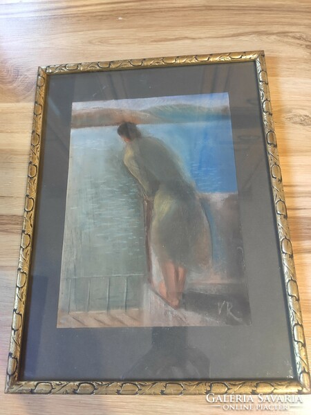 Figure at the river-pastel picture