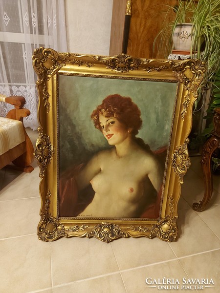 Antique female nude painting by István Szász!