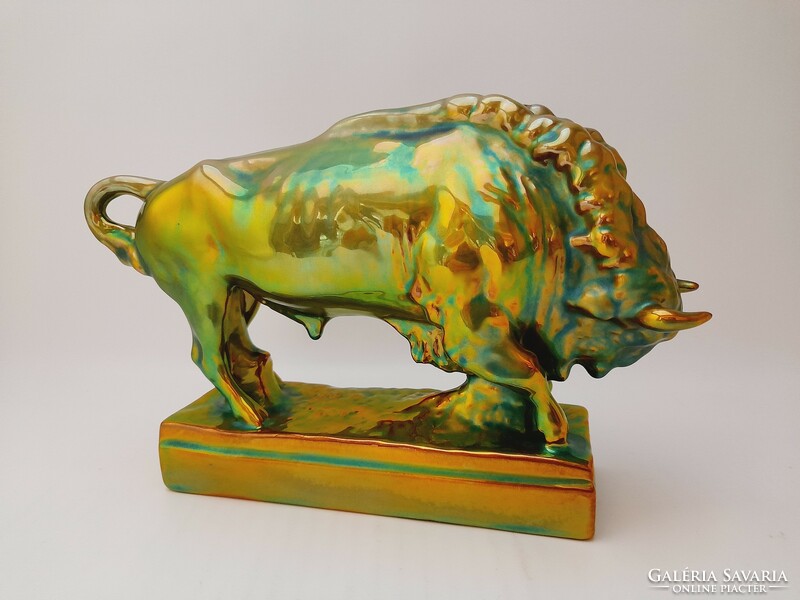 Zsolnay eosine standing bull, 23.5 cm