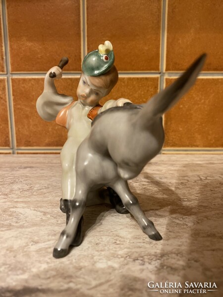 Herend porcelain fairy tale figure of a boy with a donkey