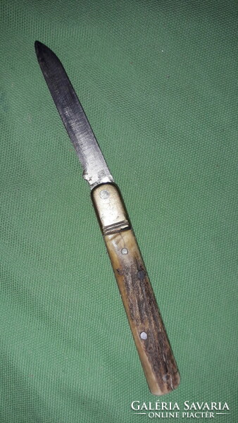 Antique antler handle with copper overlay, steel blade pocket knife 16 cm - 6 cm blade as shown in the pictures