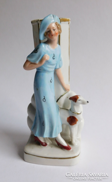 Wagner&apel (bertram) - lady with dog - figural mini vase, 30s