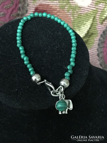 Thin malachite necklace and lucky elephant malachite bracelet