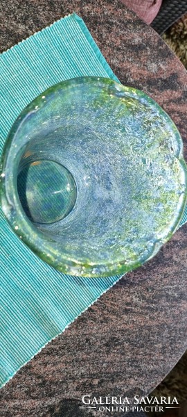 Beautiful, rare turquoise veil glass vase
