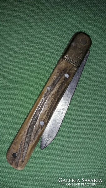 Antique antler handle with copper overlay, steel blade pocket knife 16 cm - 6 cm blade as shown in the pictures