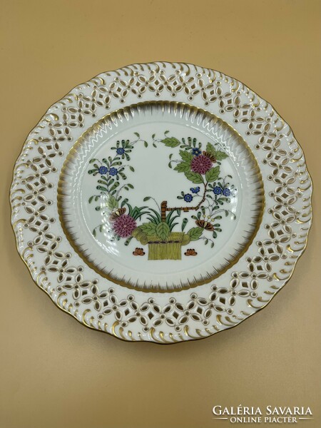 Colorful openwork wall plate with Indian flower basket pattern from Herend