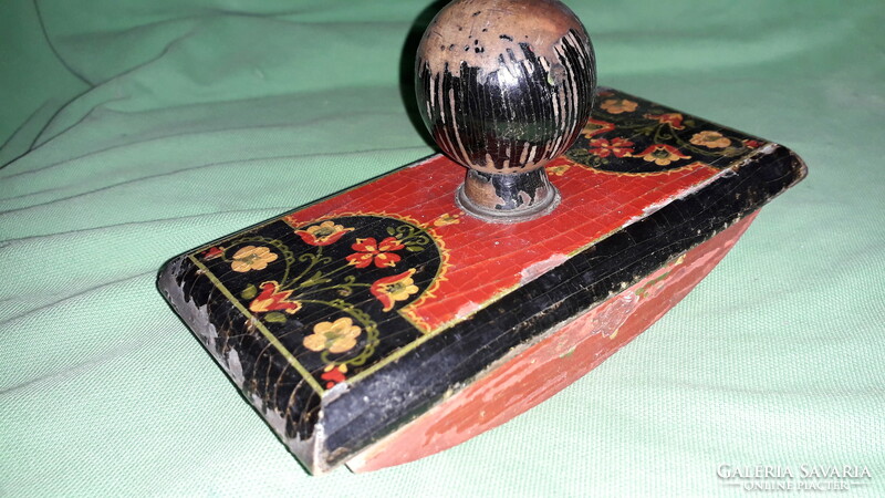 Antique folk artist pattern painted desktop inkwell, tapper 16x8 cm as shown in the pictures