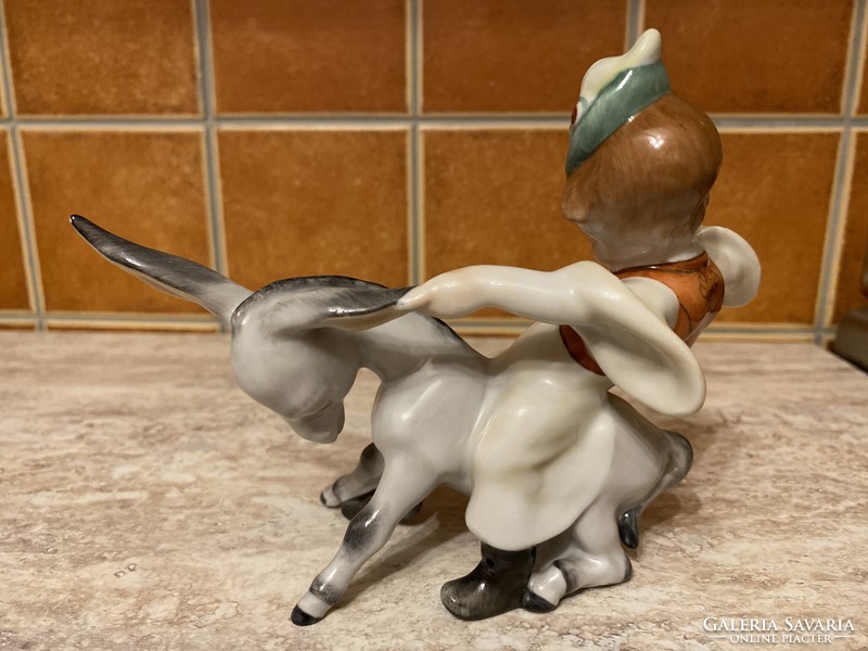 Herend porcelain fairy tale figure of a boy with a donkey