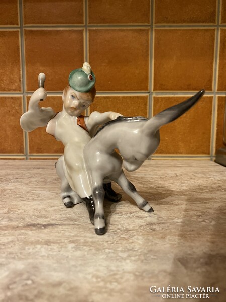 Herend porcelain fairy tale figure of a boy with a donkey