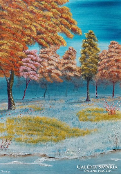 A winter day oil painting