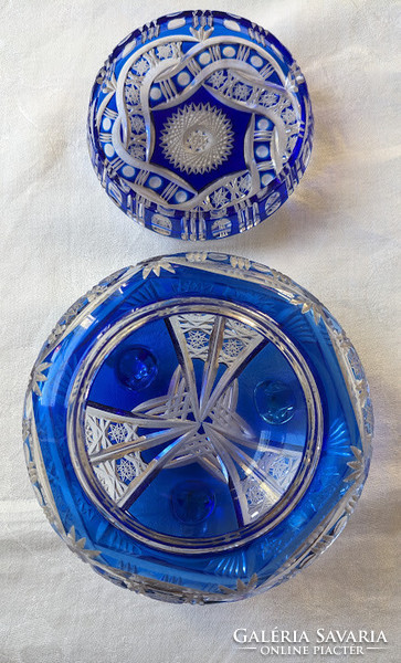 Two-layer, blue-colored, crystal bonbonnier with a lid