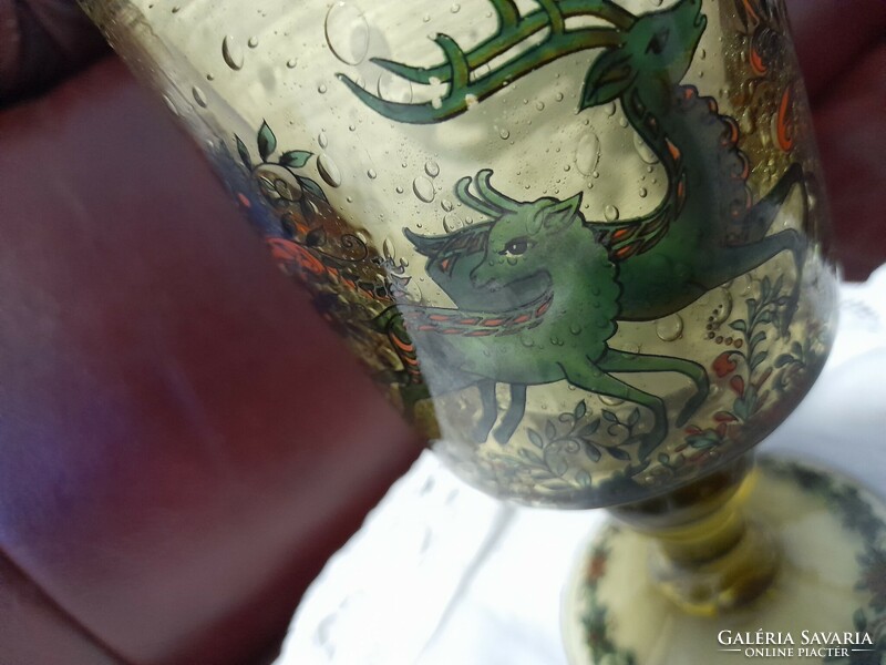A thick-walled bubble glass with a hunting scene