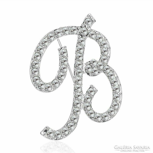 Pin, brooch bro56 - rhinestone letter b 33x50mm