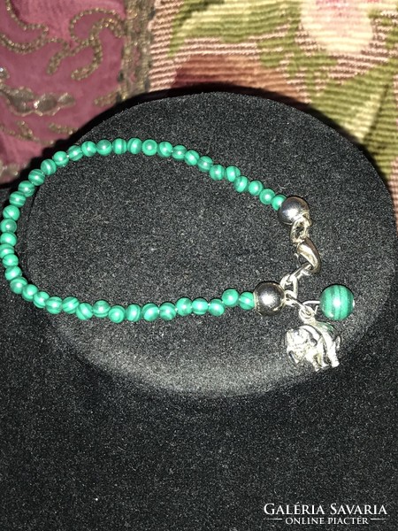 Thin malachite necklace and lucky elephant malachite bracelet