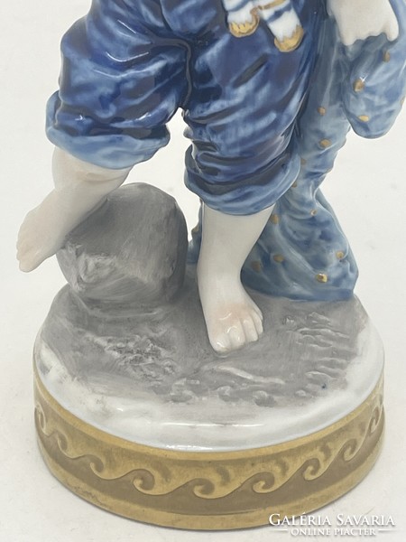 Német Volkstedt halászfiú figura kék fehér 15.5cm