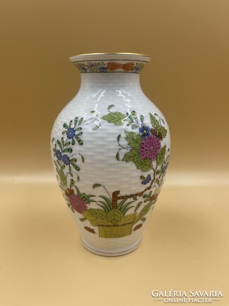 Herend colorful Indian flower basket pattern basket weave vase