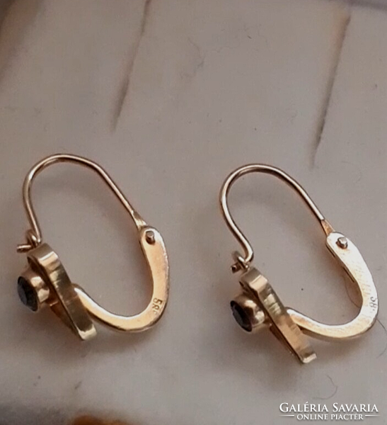 Gold children's baby earrings, 14k, studded with a polished blue set stone