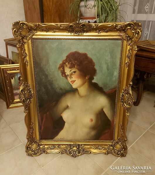 Antique female nude painting by István Szász!