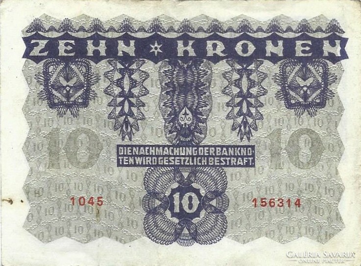 10 korona kronen 1922 Ausztria 1.