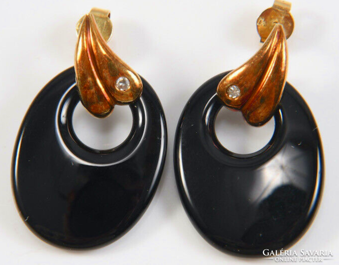 Art deco gold earrings with diamonds and onyx