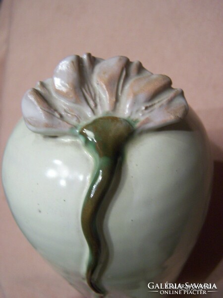 Váza garnirtúra 3 darab egyben szeci virágszállal- jelzett, hibátlan  szívesen festett, kerámia szec