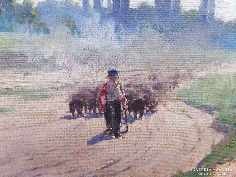 Austrian painter / Danube landscape with shepherd, 60x130cm!!!