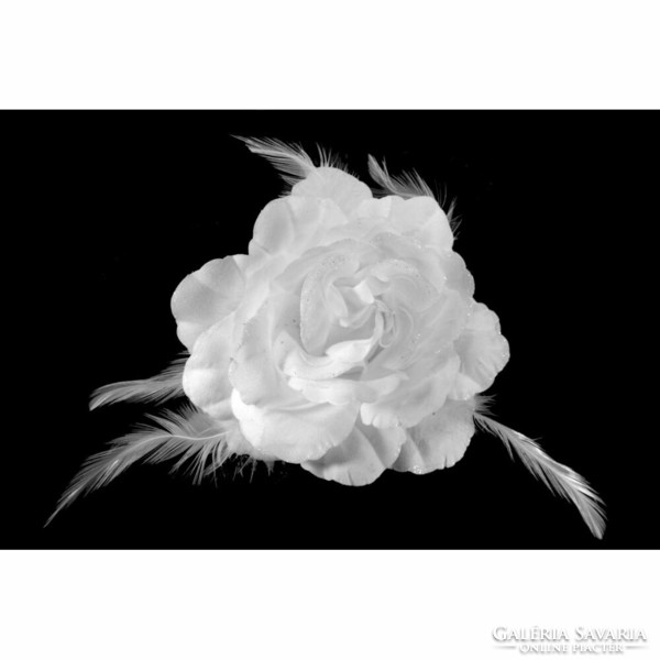 Wedding bcs12 - brooch - 14cm shiny rose flower with feathers - snow white