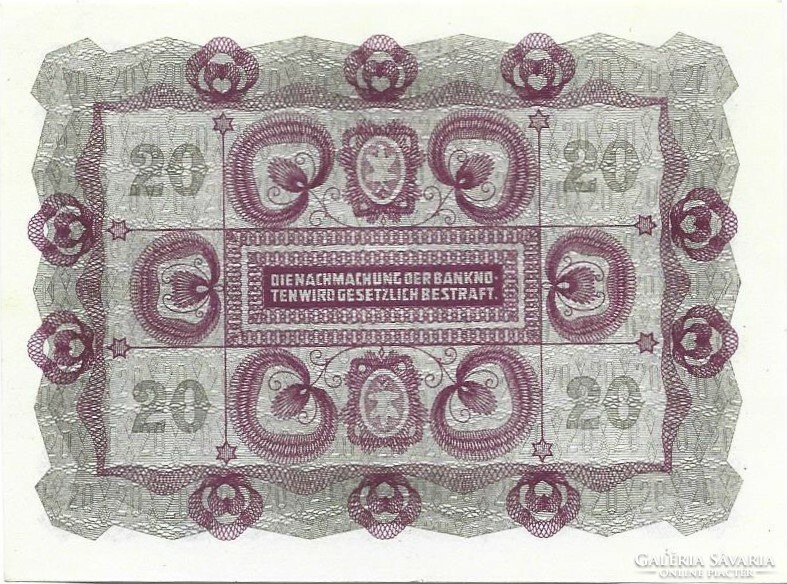 20 korona kronen 1922 Ausztria 3. aUNC