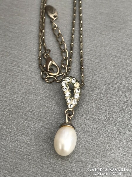 Filigree necklace with pearl and crystal pendant, marked lbvyr