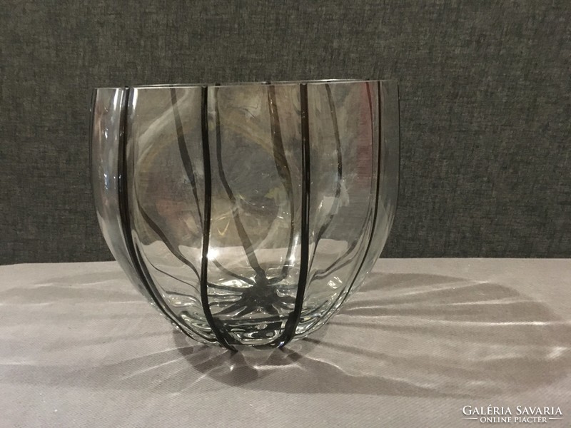 Art deco large Murano artistic bowl with black decorative strip! 23X21! 4-5 Kg!!