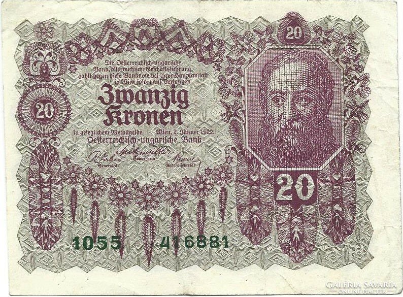 20 korona kronen 1922 Ausztria 1.
