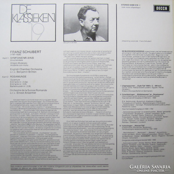 Schubert,Britten,Ansermet - De Klassieken 19 -Symfonie Nr. 8 "Onvoltooide", Suite UitRosamunde (LP,