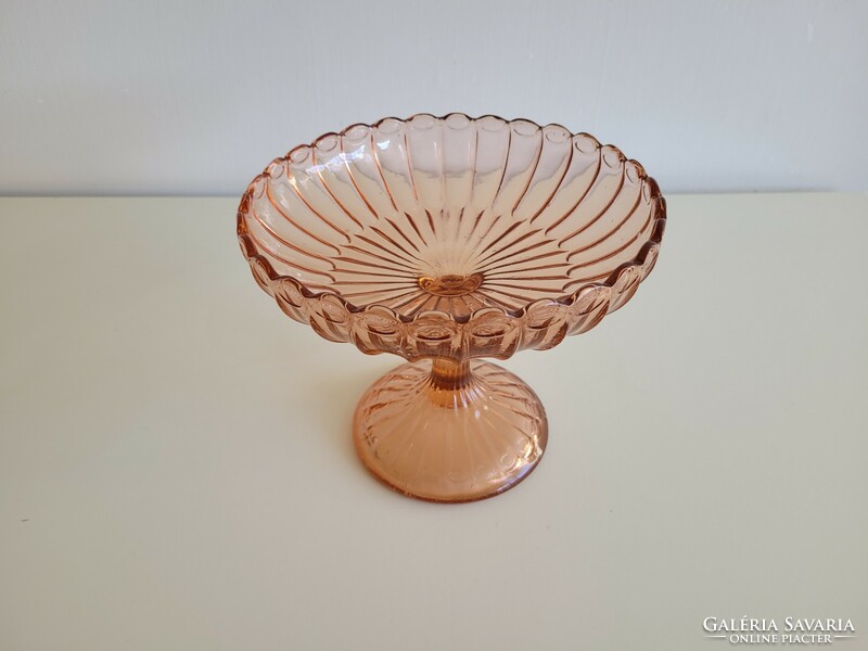 Old footed crystal glass plate pink glass cake plate fruit plate salmon color offering