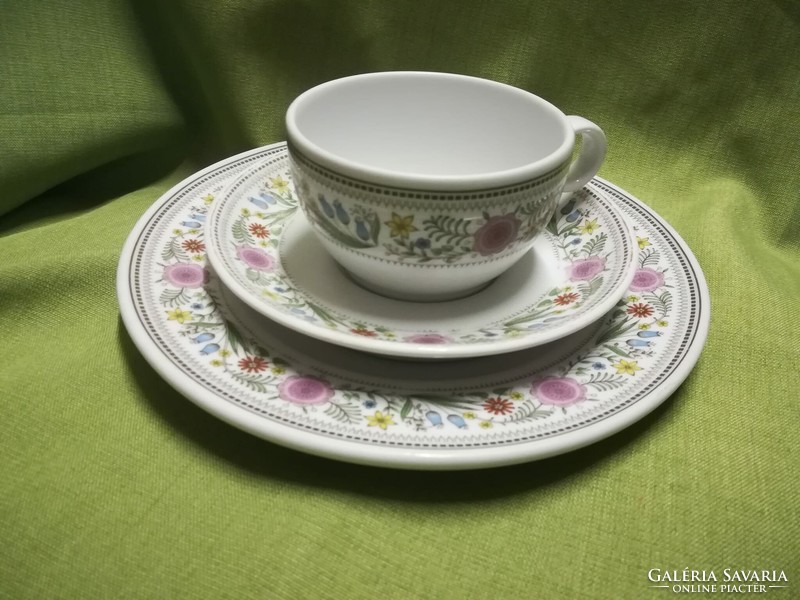 Thicker porcelain breakfast set, with a youthful, cheerful pattern.