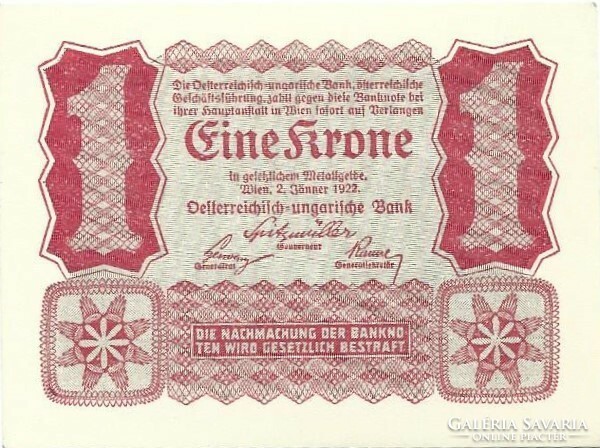 1 korona krone 1922 Ausztria 2. aUNC