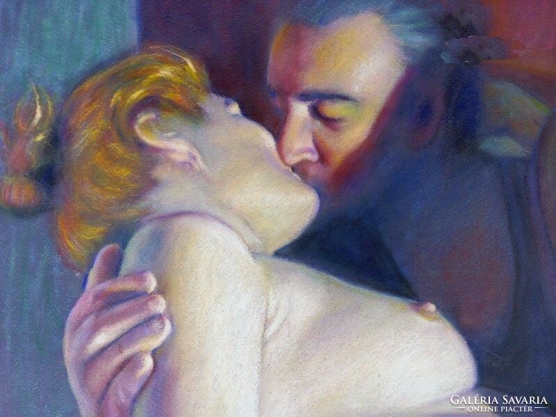 Szenvedélyes csók. Modern naturalista festmény, Kagyerják Attila Tamás alkotása