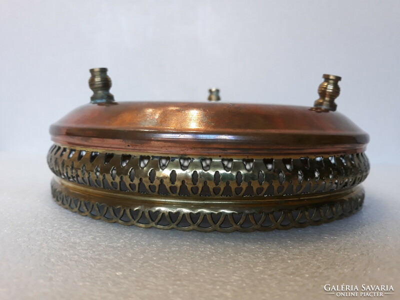 Beautiful antique red copper centerpiece with openwork brass rim