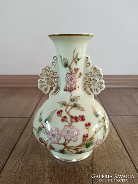 Rare Zsolnay flower pattern porcelain vase