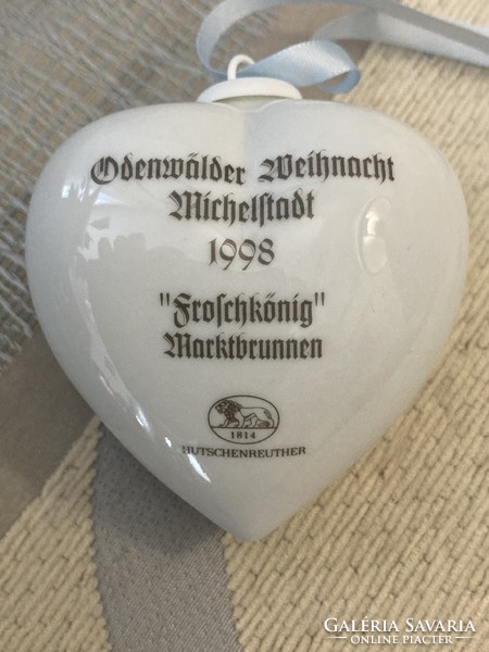 Hutschenreuter porcelán szív függő dísz, békakirály mese minta 1998