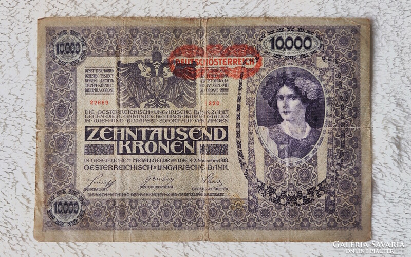 Omm 10000 crowns, 1918 (f+) dö with overstamp | 1 banknote