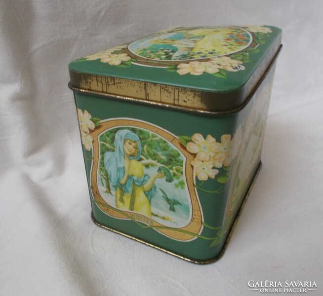 Retro antique four seasons pattern metal box