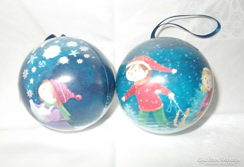 Christmas metal sphere, nostalgia Christmas tree ornament, openable 2pcs