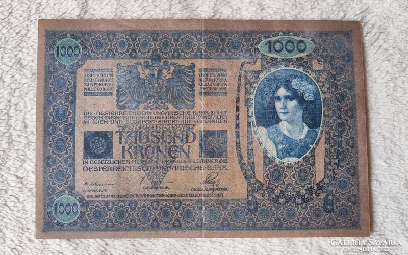 OMM 1000 korona, 1902 (VF++) osztrák, DÖ felülbélyegzéssel | 1 darab bankjegy