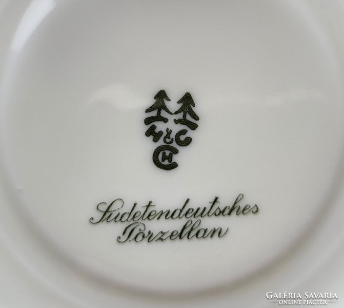 Art deco HC Chodau csehszlovák Sudetendeutsches német porcelán kávés teás szett csésze csészealj