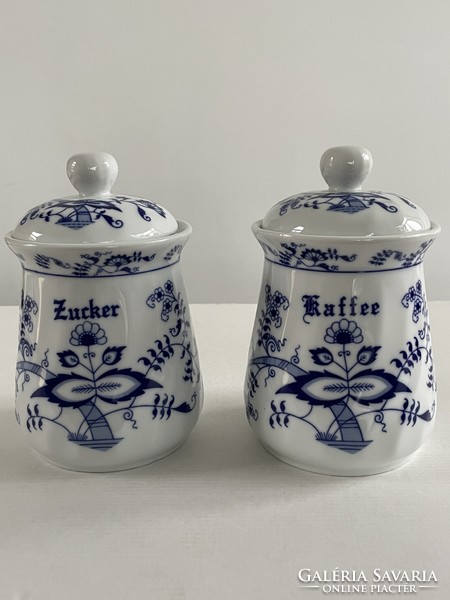 German porcelain onion pattern (zwiebelmuster) large sugar bowl and coffee bowl with lid